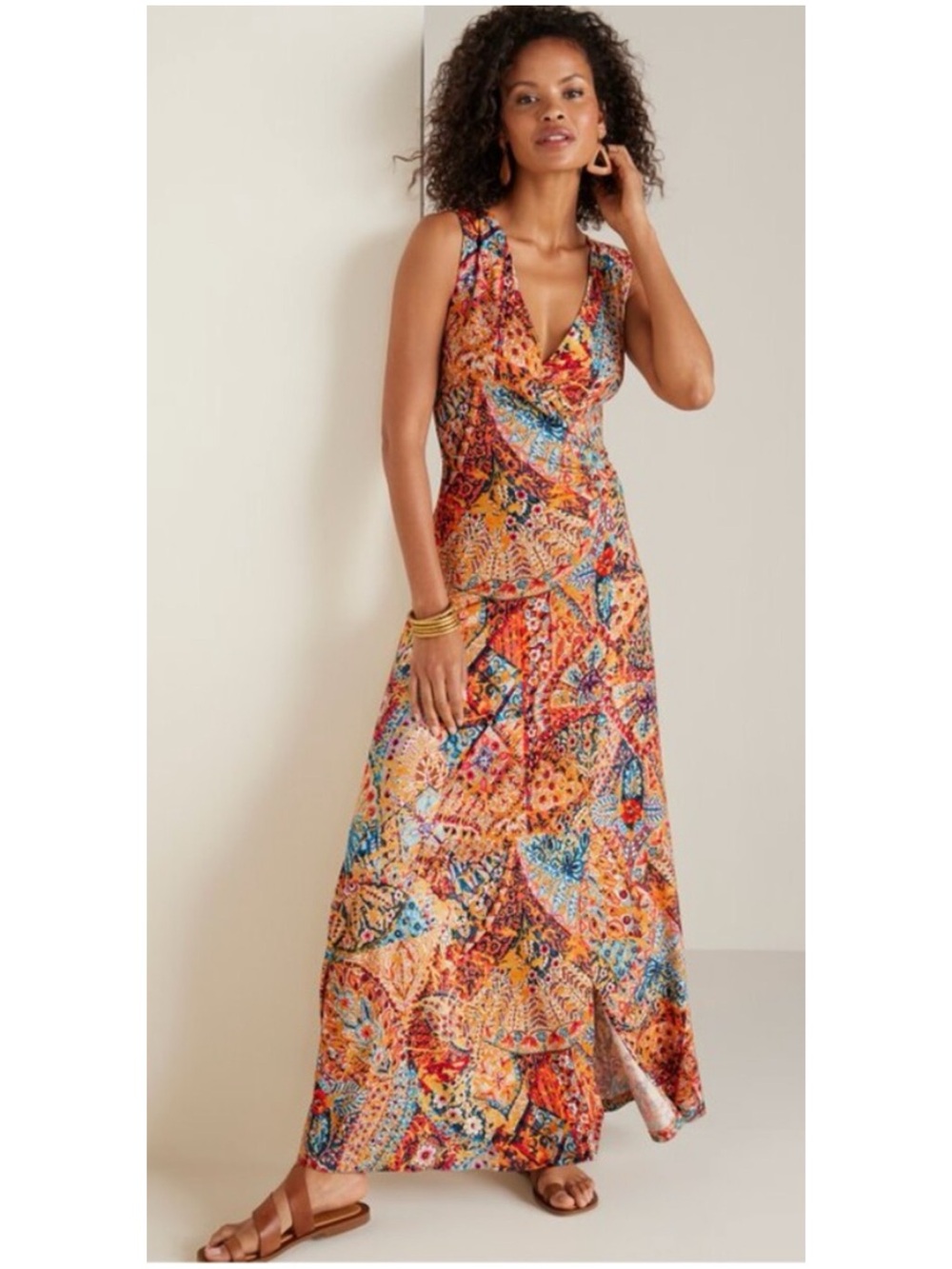 SOFT SURROUNDINGS Women’s Size M Yellow Floral Elati Faux Wrap Jersey Maxi Dress
